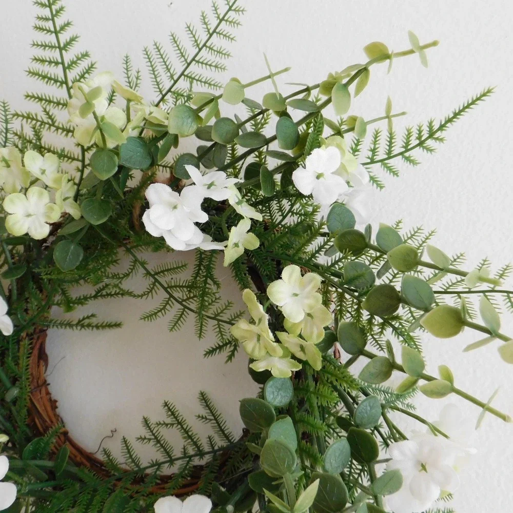 Ferns Vines Hydrangea Mini Wreath White Flowers Candle‎ Ring Wedding decor